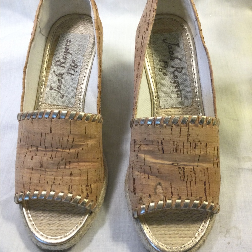 Jack Rogers Cork Espadrille Sandals with Gold Trim